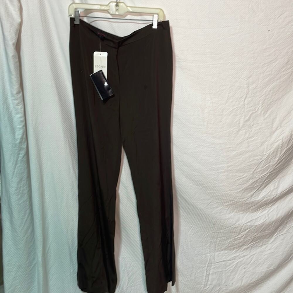 Escada 40 brown silk crepe pants straight leg flat front nwt vintage